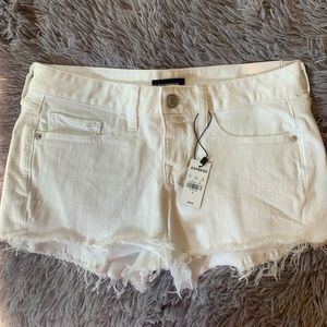 Express white shortie low rise shorts